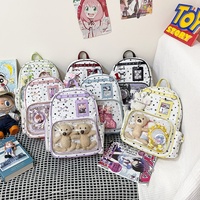 Sac à dos transparent 2D en tissu Oxford pour jeunes filles du collège/lycée, avec imprimé étoiles et emplacement pour badges, doublure en nylon