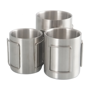 Bicchiere isolato eco-friendly in acciaio inox 200ML 300ML 400ML 304 manico pieghevole tazza <span class=keywords><strong>da</strong></span> tè per campeggio fiamme libere uso - Product Image 1