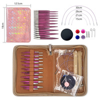 Juego de Agujas Circulares Intercambiables para Tejer, 10 Pares, Madera de Abedul, Color Morado, 5+8, con Funda Desmontable, 3.0-6mm, para Suéteres y Manualidades