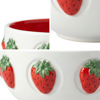 OEM ODM Nieuwe Creatieve 3D Aardbei Handgeschilderde Keramische Saladeschaal Op Maat Geëmbosseerde Citroen 650ml Keramische Fruitschaal voor Tafelgerei