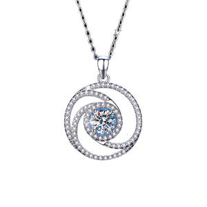 Collares con Colgante de Moissanita con Diseño Circular Delicado para Mujer, Elegantes para Fiestas, Joyería Plateada con Cadena de Eslabones, 2CT - Product Image 1