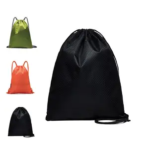 Mochila con cordón de poliéster impermeable plegable personalizada de alta calidad, bolsa de cordón de gimnasio para exteriores, bolsas con cordón informales