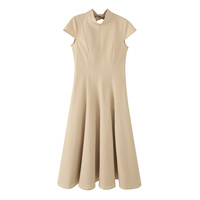 Robe midi décontractée chic pour femme, nouvelle collection été 2026, col montant, style rétro, manches courtes.