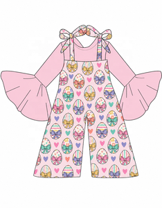 Set Personalizzati in Cotone per Bambine, Primavera-Estate, ODM, con Stampa Uova di Pasqua, Top a Maniche Lunghe/Corte e Leggings Capri - Product Image 3