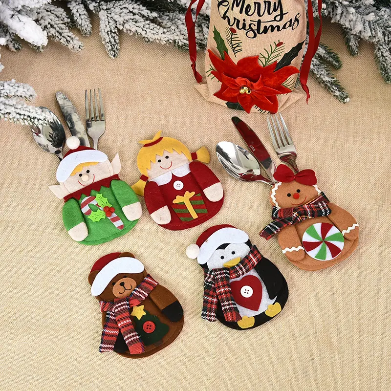 Tuta da cucina porta argenteria tasche forchette borsa pupazzo di neve Babbo Natale alce natale decorazione per bambini