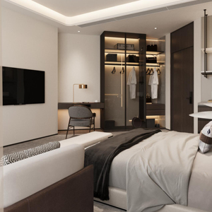 Современная однотонная деревянная пятизвездочная гостиничная мебель для спальни по индивидуальному заказу от производителя для гостиной и спальни - Product Image 6