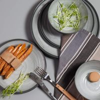 Service de table en mélamine solide, léger et écologique, personnalisé, 24 pièces, 8 assiettes et bols d'extérieur, pour mariage, en plastique moderne (Cool)
