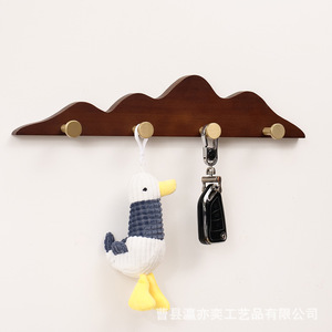 Ying Yiyi Solid <b>Wood</b> Wall <b>Hooks</b> Brass Minimalist Design Self Adhesive Mount For Entryway Wardrobe <b>Coat</b> Rack - Product Image 4