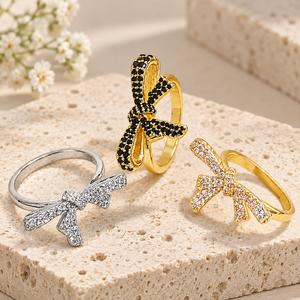 Bague Cocktail Nœud Papillon pour Femme, Zircon Cubique Micro-Pavé, Bague Ajustable Tendance pour Fête et Quotidien, Bijou de Mode - Product Image 6