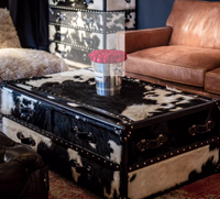 Meja Kopi Konvertibel Gaya Midcentury dengan Kotak Penyimpanan Kulit Sapi Retro untuk Rumah Tamu, Bar Cigar Whisky, Desain Artistik