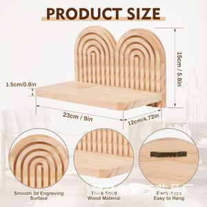 Solid Wood Wall Mounted <b>Shelf</b> Geometric Design Display <b>Rack</b> For Home Decoration Living Room Storage - Product Image 3