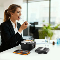 Schwarze Kabellose Elektrische Lunchbox 1300ml Wiederaufladbarer Speisenwärmer aus Edelstahl mit Digitaler Steuerung und Timer-Funktion für Studenten