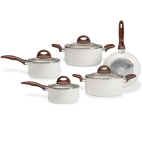 Ensemble de 6 casseroles modernes en métal avec couvercles en verre, poignées en bakélite, compatibles lave-vaisselle et four, pour cuisinières à gaz et à induction, batterie de cuisine en céramique