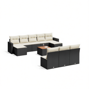 Conjunto de Sofás de Jardín en Negro y Crema, Muebles de Ratán para Exteriores con Cojines de Espuma de Alta Densidad, Diseño Contemporáneo Impermeable - Product Image 1