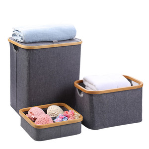 New Tote Durable Stackable Organizer Bamboo Frame Fabric Storage Boxes