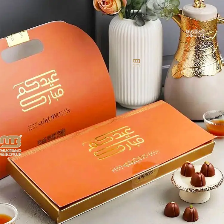 Kotak hadiah makanan mewah cokelat emas dengan sisipan/kotak kertas manis permen Bonbon kue mewah, Kemasan coklat tanggal Baklava