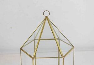 Latón dorado <span class=keywords><strong>casa</strong></span> verde de vidrio de metal geométrica linterna - Product Image 4