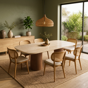 Juego de Comedor Moderno de Mediados de Siglo con Mesa de Madera Sólida y Sillas de Ratán Hechas a Mano, Muebles Duraderos para Comedor de Villa, Resort u Hotel - Product Image 3