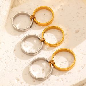 Bague de mariage unisexe en acier inoxydable, double couche, minimaliste, ajourée, style hip-hop, simple et tendance – Grande vente - Product Image 5