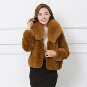 YQ263 무료 배송 여성 렉스 토끼 모피 짧은 오버 코트 여우 모피 다운 칼라 패션 따뜻한 코트