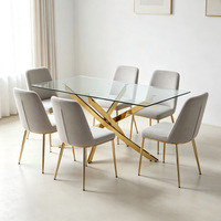 Mobilier de maison personnalisé, table à manger rectangulaire en verre trempé, mobilier de salle à manger moderne et minimaliste en verre