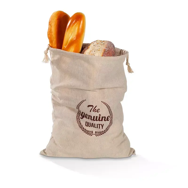 Piccola borsa per il pane in lino di cotone di iuta Beige bianca pieghevole con stampa personalizzata imballaggio Shopping Draw String borsa con coulisse