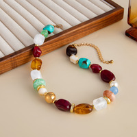 Y2K résine perle collier rétro couches irrégulière CCB perle couches tour de cou empilable déclaration bijoux pour femmes tenue quotidienne
