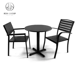 Mesa de centro de metal de acero Negro Nórdico para jardín, patio, restaurante, muebles de buffet, mesa de comedor moderna al aire libre, precio barato