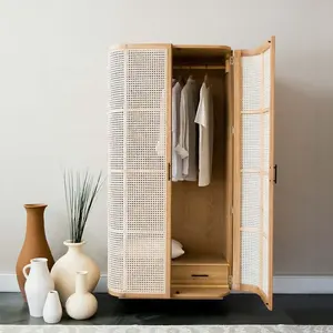 OEM Custom Made Modern MDF Rattan Wood Wardrobe Bedroom Storage Cabinets Walk In Closet Wardrobes Design