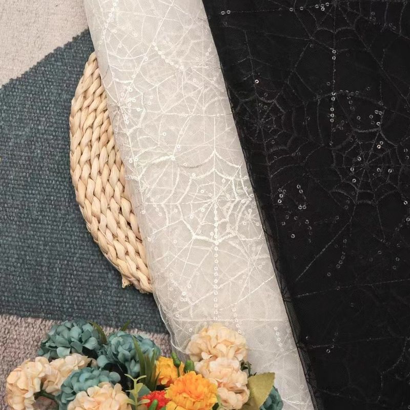 Halloween Spider Web Embroidered Sequin Lace