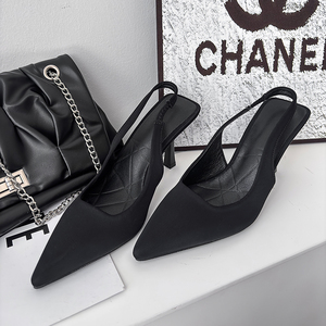 Nuevos Zapatos de Tacón Alto Negros Estilo Francés con Punta Cerrada y Tira Trasera Abierta, Tallas Grandes para Mujer - Product Image 4