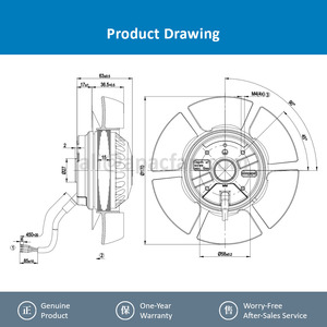 Ventilateurs axiaux de refroidissement à moteur servo à inverter avec roulement à billes ebmpapst A2E170-AF23-01 170 mm 47 W 230 V AC 0,13 A 2700 tr/min - Product Image 2