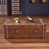 HJ HOME Tables de salon en aluminium, industriel, antique, rétro, style américain, avec une touche de café