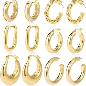 JXX Venta al por Mayor de Pendientes de Aro de Moda Chapados en Oro de 24K para Mujer, Pendientes Colgantes, Joyería - Product Image 1