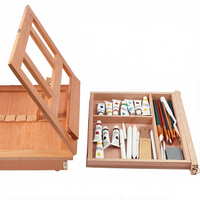 Chevalet de table Foska en bois de hêtre léger et portable avec tiroir de rangement et poignée en cuir pour peintures, pinceaux et outils
