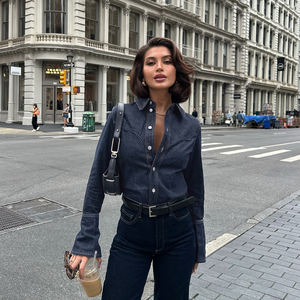 Top de Punto Desestructurado - Camisa Casual de Mujer con Tejido Acanalado Suave, Costuras Asimétricas, Botones al Frente, Corte Regular, Blusa Elegante Antiarrugas - Product Image 1