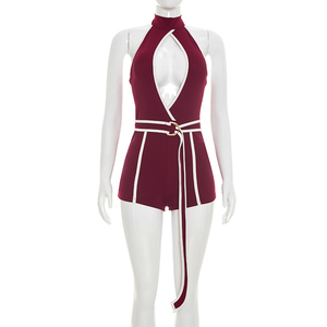 Viviblook J26RP146 Mono de Verano para Mujer, Nuevo, Sexy, Estilo Spicy Girl, con Bloques de Color, Tirantes Halter, Mono Casual de Una Pieza para Damas - Product Image 1