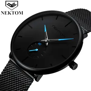 NEKTOM en sıcak satış Minimalist tasarım küçük arama çalışma rahat spor izle Ultra ince erkekler kuvars çelik Chronograph saatler