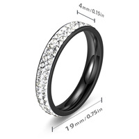 Bague en acier inoxydable 4 mm entièrement sertie de strass, plaqué noir, style Iced Out, en gros, bijoux de mode en stock