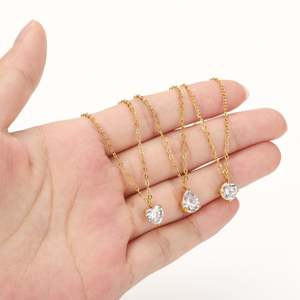 Collar con Colgante de Burbuja de Circonita AAA, Acero Inoxidable, Gota de Agua, Diamante Individual, Resistente al Agua, Oro 18K, Deportivo, Unisex, Cadena de Bambú - Product Image 3