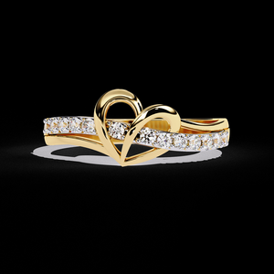 Bague de fiançailles élégante en or jaune 14 carats, avec diamant en forme de cœur, pour femmes, diamants naturels certifiés - Product Image 1