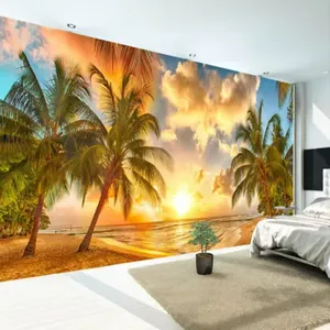 Custom 3D Nature Mural Wallpaper Nature Scenery For Walls Sunset Sea Coconut Beach HD Background Living Room Wall Papers