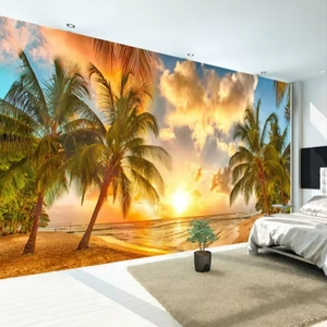 Custom 3D Nature Mural Wallpaper Nature Scenery for <strong>Walls</strong> <strong>Sunset</strong> Sea Coconut Beach HD Background Living Room <strong>Wall</strong> <strong>Papers</strong>