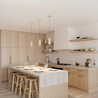 FANIAO Armoire de cuisine moderne en mélamine verte, avec panneau de porte en acrylique, accessoire de robinetterie de surface, design personnalisable, prêt à assembler, fabriqué en Chine