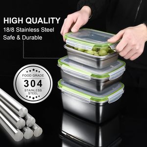 Meal Prep Kids Bento <b>Lunch</b> <b>Box</b> <b>Compartments</b> Microwave Safe Heatable Leak Proof BPA Free Stackable Rectangular Stainless Steel - Product Image 2
