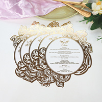 Tarjetas de menú de fiesta de papel elegantes únicas de muestra gratis con forma personalizada y texto de lámina dorada para decoración de eventos de boda y cumpleaños