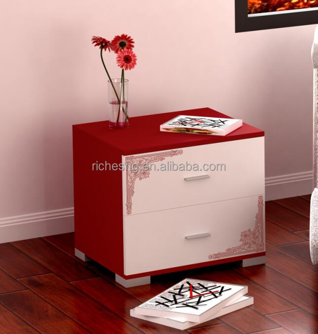 black and red narrow corner design MDF storage units with drawers