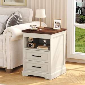 Yusong Farmhouse Night Stand 25 In Tall With Gun Drawer And Charging Station <b>Bedside</b> <b>Table</b> Modern Design - Product Image 3