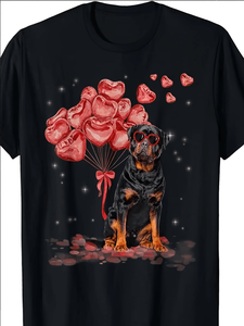 Divertente maglietta da uomo Rottweiler Heart per San Valentino, manica corta, 100% cotone, vestibilità regolare, casual, girocollo, stampa digitale - Product Image 1