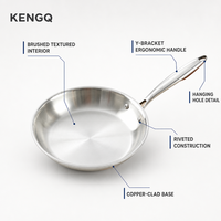 Poêle à frire en acier inoxydable de qualité alimentaire OEM, 28 cm, fond extra-épais à trois couches, facile à nettoyer, non toxique, pour la cuisine à domicile, écologique